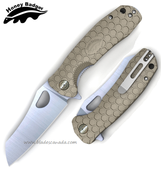 Honey Badger Small Wharncleaver Flipper Folding Knife, FRN Tan, HB1046